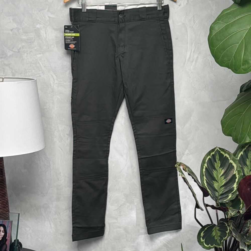 Dickies Olive Green Twill Work Pant, Skinny Fit, Straight Leg, 29x30